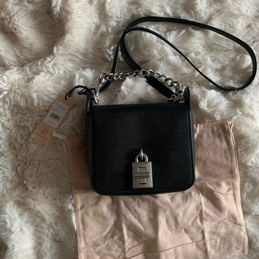 Rebecca Minkoff Lizard-Embossed Leather Crossbody Shoulder Bag w/ Top Handle